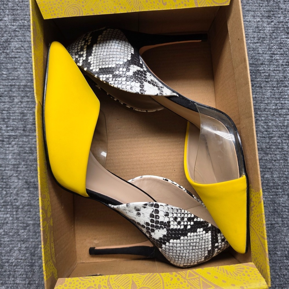 Mix No 6 Hilani Pumps Womens 9M Sunflower Yellow Snakeskin Clear D'Orsay Heels - Picture 7 of 7